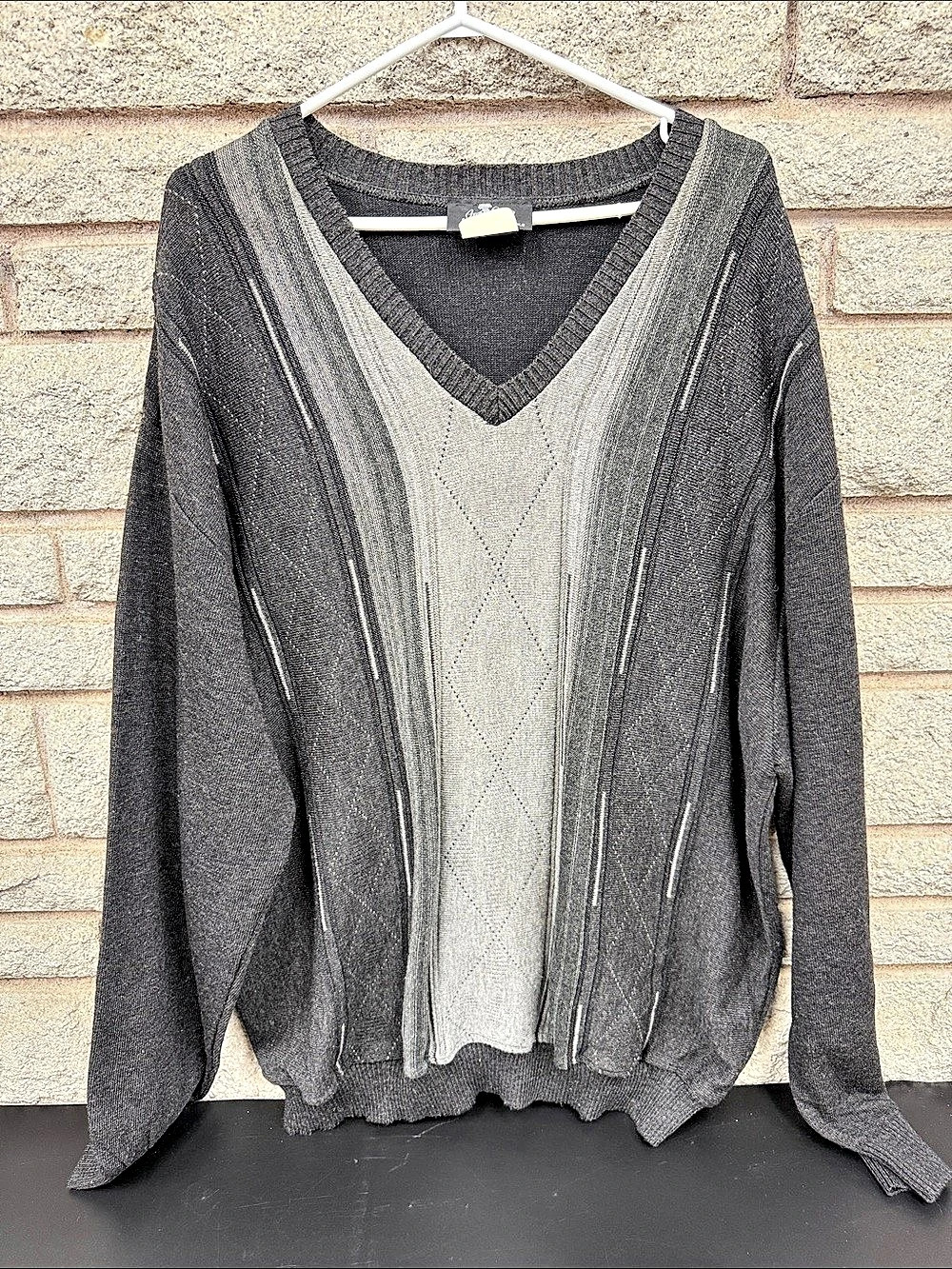 Vintage Gran Sasso Color Block V-Neck Sweater 5XL